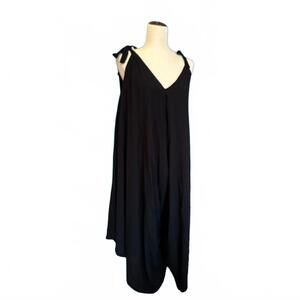 La Tropics Black Sleeveless Romper with Tie Shoulder Straps